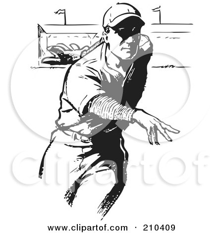 Clipart Retro Black And White Baseball Player Pitcher - Royalty Free Vector  Illustration by BestVector #1101503