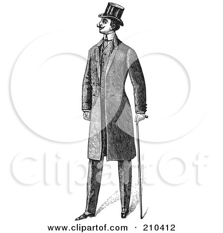 Royalty-Free (RF) Clipart Illustration of a Retro Black And White Gentleman Standing In A Suit - 3 by BestVector