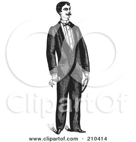 Royalty-Free (RF) Clipart Illustration of a Retro Black And White Gentleman Standing In A Suit - 4 by BestVector