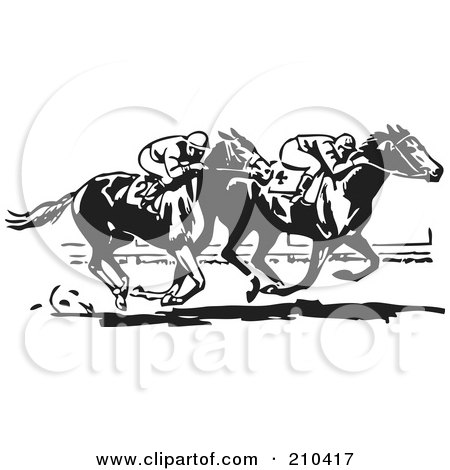 Royalty-Free (RF) Clipart Illustration of a Retro Black And White Horse Race by BestVector