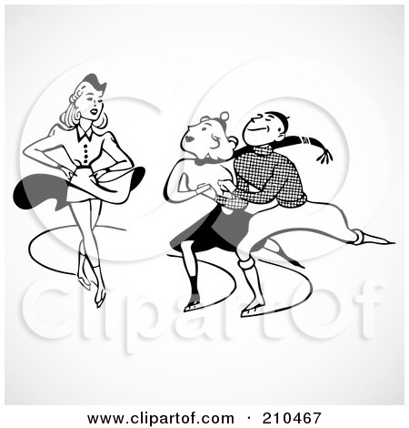 Royalty-Free (RF) Clipart Illustration of a Digital Collage Of A Retro Black And White Woman And Couple Ice Skating by BestVector