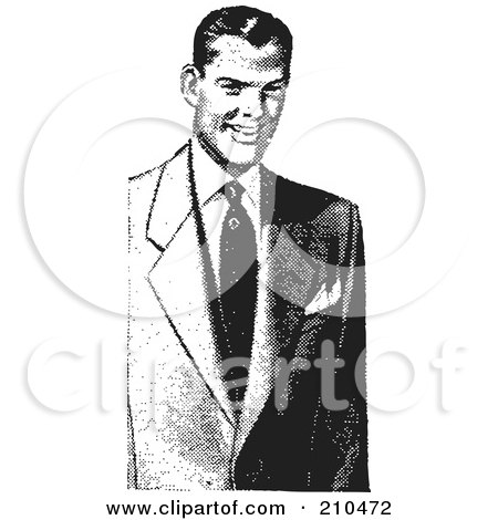 Royalty-Free (RF) Clipart Illustration of a Retro Black And White Man In A Suit by BestVector