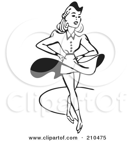 Royalty-Free (RF) Clipart Illustration of a Retro Black And White Woman Ice Skating by BestVector