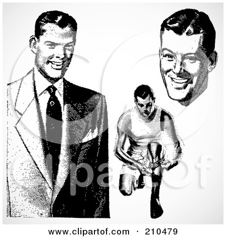 Royalty-Free (RF) Clipart Illustration of a Digital Collage Of A Retro Black And White Men by BestVector