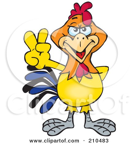 Royalty-Free (RF) Clipart Illustration of a Peaceful Rooster Holding His Fingers Up by Dennis Holmes Designs