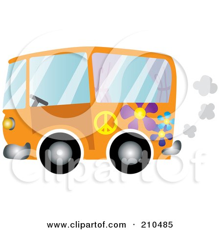 Royalty-Free (RF) Clipart Illustration of an Orange Floral Hippie Bus Van by Rosie Piter