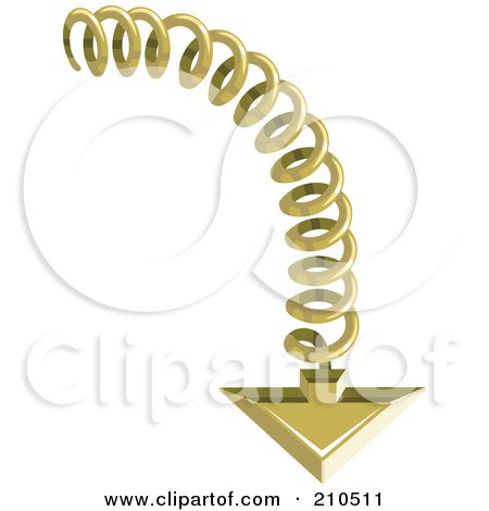 Royalty-Free (RF) Clipart Illustration of a Springy Golden Arrow Pointing Down by MilsiArt