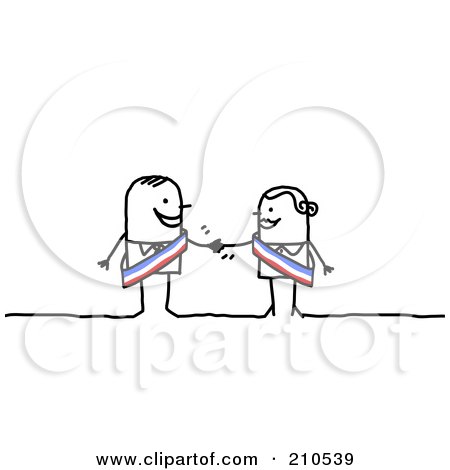 Royalty-Free (RF) Clipart Illustration of a Stick Person Business Man Shaking Hands With A Female Colleague by NL shop