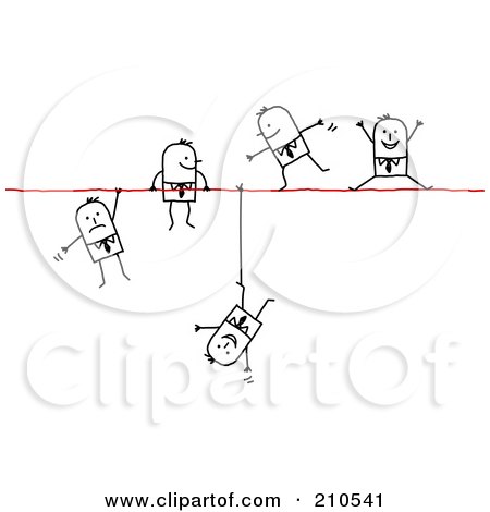 Royalty-Free (RF) Clipart Illustration of a Group Of Stick Person Business Men Walking, Falling And Hanging On A Wire by NL shop