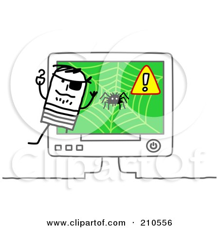 Royalty-Free (RF) Clipart Illustration of a Stick Person Man Pirate Emerging From A Computer by NL shop