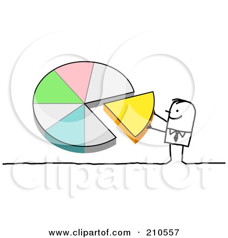 Royalty-Free (RF) Clipart Illustration of a Stick Person Man Pushing A Piece Of A Pie Chart Into Place by NL shop