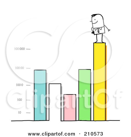 Royalty-Free (RF) Clipart Illustration of a Stick Person Business Man Standing On A Varying Bar Graph by NL shop