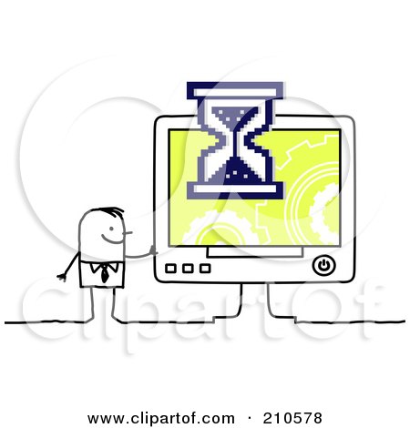 Royalty-Free (RF) Clipart Illustration of a Stick Person Business Man Waiting On A Slow Computer by NL shop