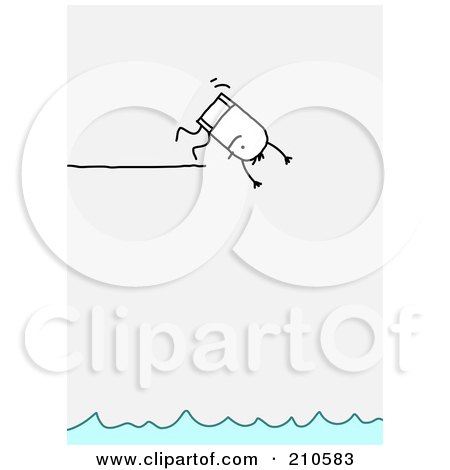 Royalty-Free (RF) Clipart Illustration of a Stick Person Man Diving Off Of A Ledge by NL shop