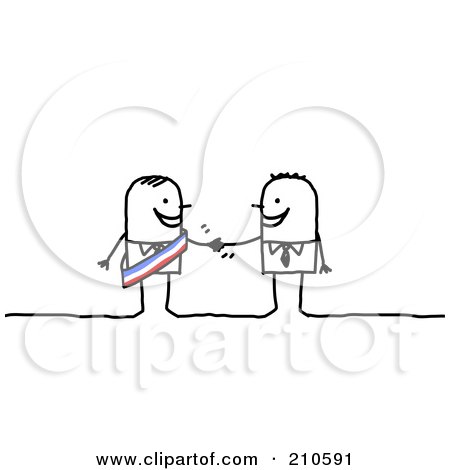 Royalty-Free (RF) Clipart Illustration of a Stick Person Business Man Shaking Hands With A Colleague by NL shop