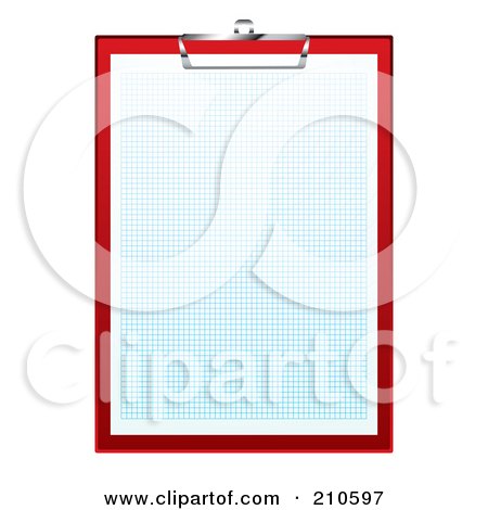 Royalty-Free (RF) Clipart Illustration of a Sheet Of Blue Graph Paper On A Red Clipboard by michaeltravers