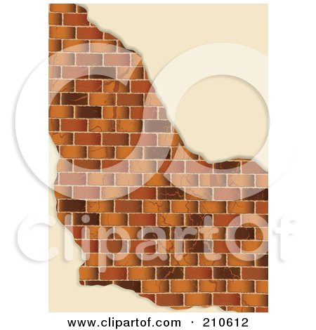 Royalty-Free (RF) Clipart Illustration of a Edges Of Plaster Around A Brown Brick Wall by michaeltravers