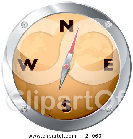 Royalty-Free (RF) Clipart Illustration of an Orange And Chrome Map Compass by michaeltravers