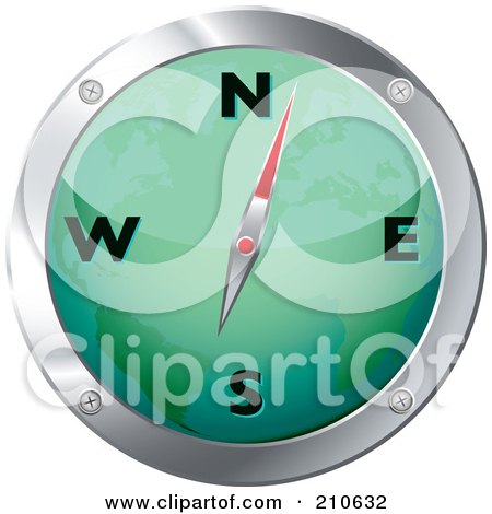 Royalty-Free (RF) Clipart Illustration of a Green And Chrome Map Compass by michaeltravers