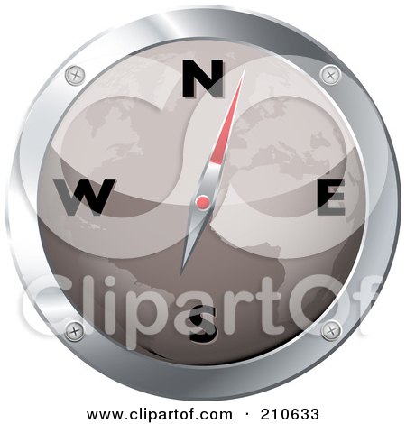 Royalty-Free (RF) Clipart Illustration of a Gray And Chrome Map Compass by michaeltravers