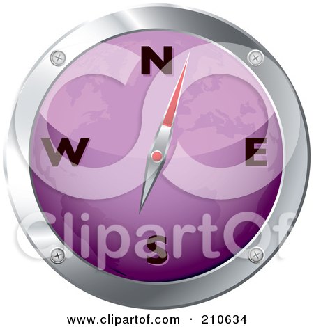 Royalty-Free (RF) Clipart Illustration of a Purple And Chrome Map Compass by michaeltravers