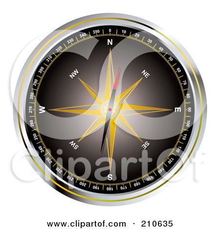 Royalty-Free (RF) Clipart Illustration of a Black Compass With A Yellow Star by michaeltravers