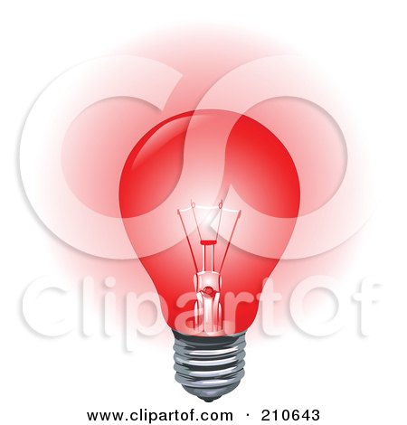 Royalty-Free (RF) Clipart Illustration of a Red Light Bulb Aglow by yayayoyo