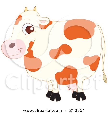 Royalty-Free (RF) Clipart Illustration of a Cute Barnyard Spotted Cow In Profile by yayayoyo