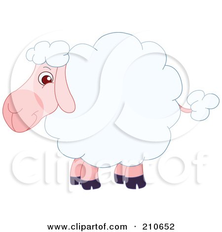 Royalty-Free (RF) Clipart Illustration of a Cute Fluffly White Barnyard Sheep In Profile by yayayoyo