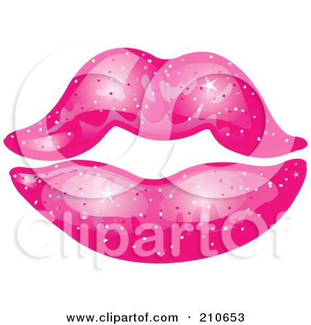 Royalty-Free (RF) Clipart Illustration of a Pair Of Sparkly Feminine Lips With Pink Lipstick by yayayoyo