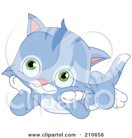 Royalty-Free (RF) Clipart Illustration of a Cute Blue Striped Kitten Laying On His Tummy And Resting His Cheeks In His Paws by yayayoyo