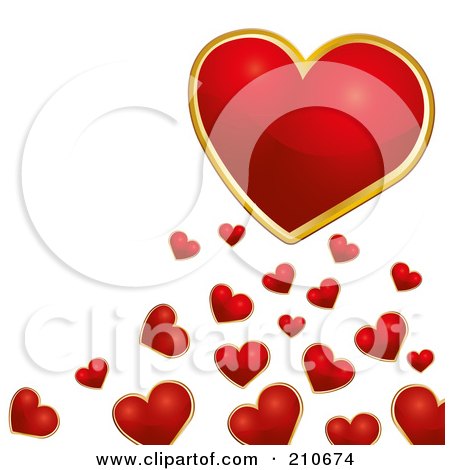 Royalty-Free (RF) Clipart Illustration of a Gold And Red Heart Over Tiny Red Hearts by MilsiArt