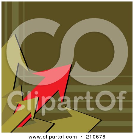 Royalty-Free (RF) Clipart Illustration of Red And Green Arrows Bursting From A Corner Of An Olive Green Background by MilsiArt