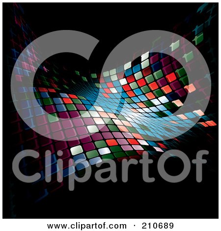 Royalty-Free (RF) Clipart Illustration of a Glowing Colorful Mosaic Wave On Black by MilsiArt