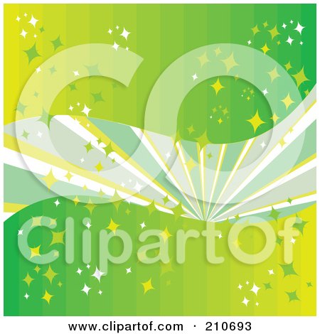 Royalty-Free (RF) Clipart Illustration of a Gradient Green Background With Rays And Sparkles by MilsiArt