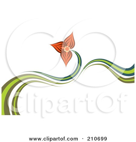 Royalty-Free (RF) Clipart Illustration of a Green Waves And An Orange Lily Flower by MilsiArt