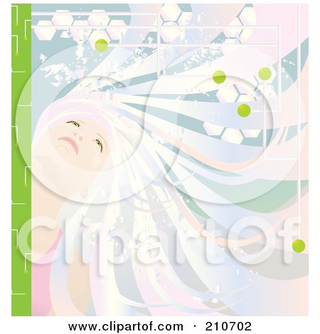 Royalty-Free (RF) Clipart Illustration of a Pastel Haired Woman With Her Hair Flying In The Wind, With Grung Marks by MilsiArt