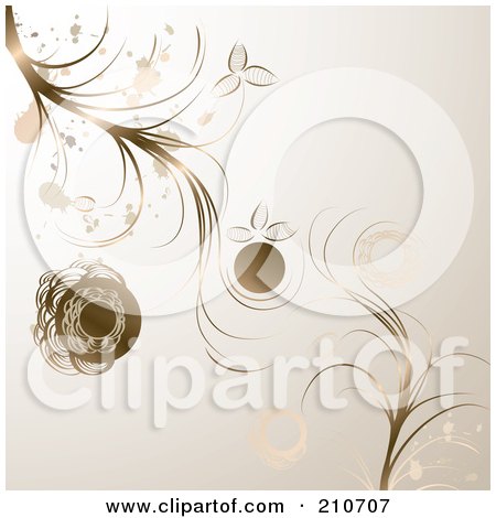 Royalty-Free (RF) Clipart Illustration of Bronze Flowers And Splatters Over Beige by MilsiArt