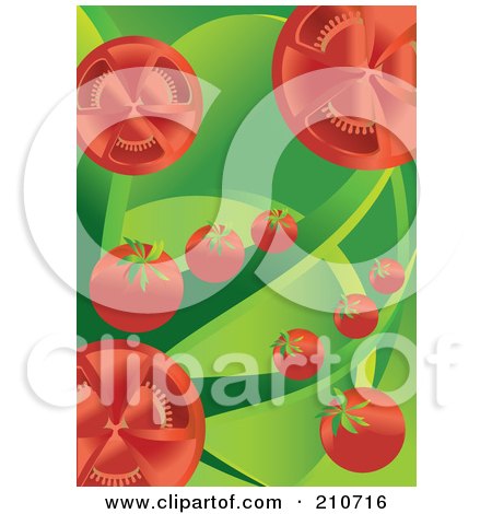Royalty-Free (RF) Clipart Illustration of a Background Of Cherry Tomatoes And Green Leaves by MilsiArt
