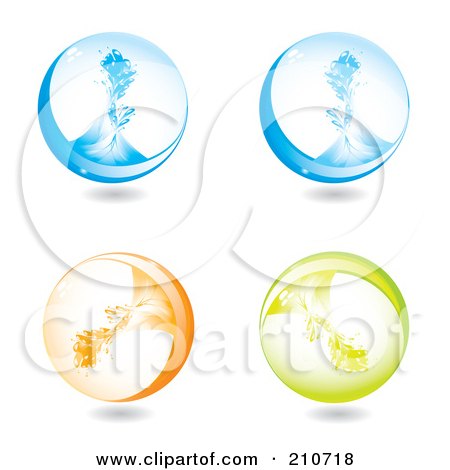 Royalty-Free (RF) Clipart Illustration of a Digital Collage Of Blue, Orange And Green Splash Spheres by MilsiArt