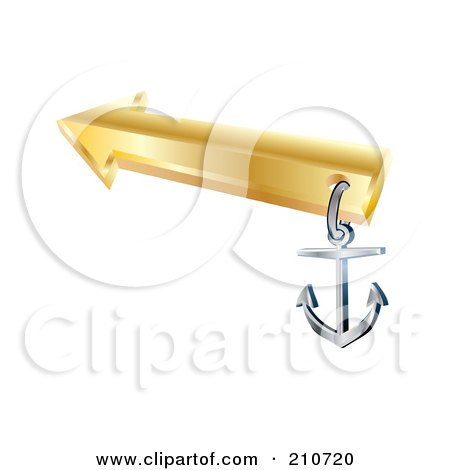 Royalty-Free (RF) Clipart Illustration of an Anchor At The End Of A 3d Golden Arrow by MilsiArt