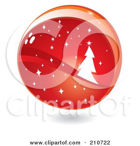 Royalty-Free (RF) Clipart Illustration of a Shiny Red Christmas Tree And Starry Globe by MilsiArt