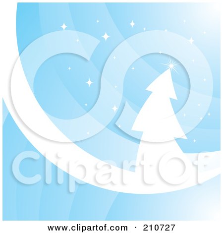 Royalty-Free (RF) Clipart Illustration of a Blue Curve And White Evergreen Background by MilsiArt