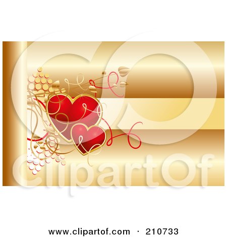 Royalty-Free (RF) Clipart Illustration of a Golden Background With Red Hearts And Text Space by MilsiArt