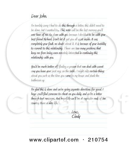 Royalty-Free (RF) Clipart Illustration of a Written Dear John Letter On Ruled Paper by Arena Creative