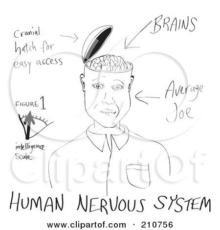 Royalty-Free (RF) Clipart Illustration of a Black And White Sketch Of A Brain Hatch by Arena Creative