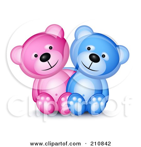 Royalty-Free (RF) Clipart Illustration of a Happy Blue And Pink Teddy Bear Couple Sitting Together by Oligo