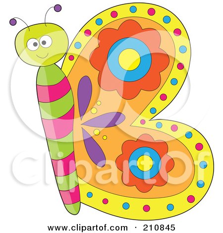 Royalty-Free (RF) Clipart Illustration of a Colorful Butterfly With Its Wings Shaping The Letter B by Maria Bell
