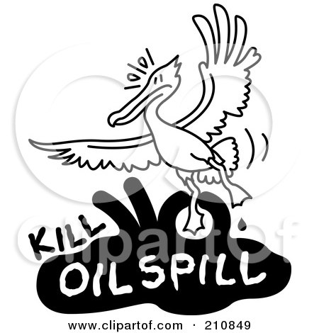 Royalty-Free (RF) Clipart Illustration of a Bird Flying Over Kill Oil Spill Text by Zooco