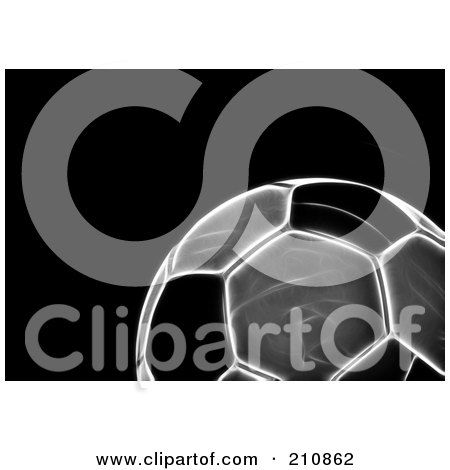 Royalty-Free (RF) Clipart Illustration of a Gowing Soccer Ball Over Black by elaineitalia